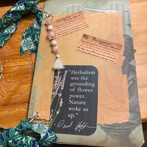 Handmade Nature Green Theme Junk Journal with pink beaded charm